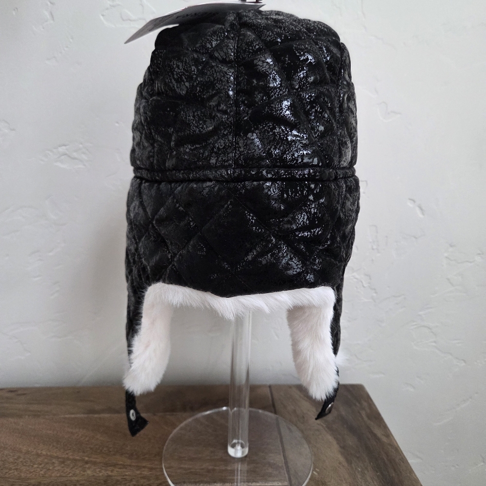 Spyder Women's Quilted Black and White Faux Fur Trapper Style Winter Hat - Picture 11 of 11